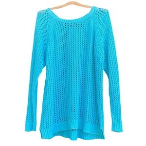 ANA a new approach Blue Knit Sweater Long Sleeve‎ Open Stitch Lightweight Top 1X